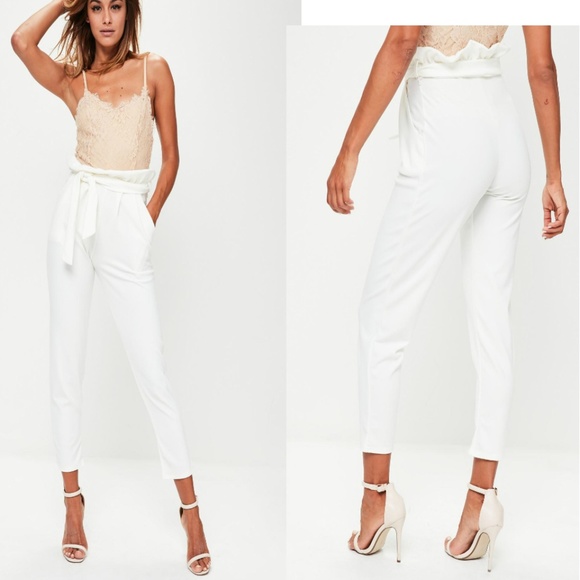 White High Waist Paperbag Trousers - Picture 3 of 4